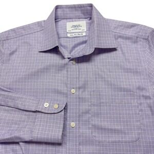 Charles Tyrwhitt Dress Shirt Mens 16.5 35 Purple Check Non Iron Slim Fit Office